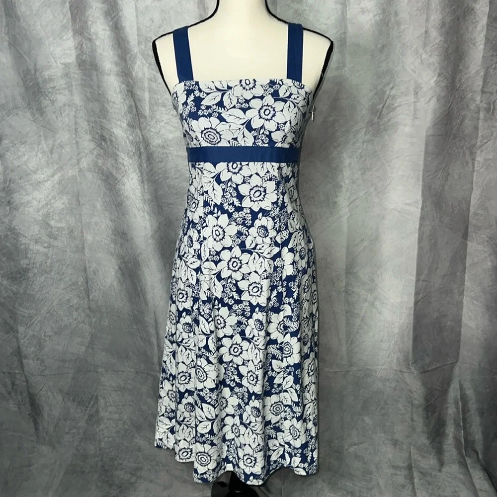 New York & Company Blue & White Floral Dress Empire Waist Dress - size 2